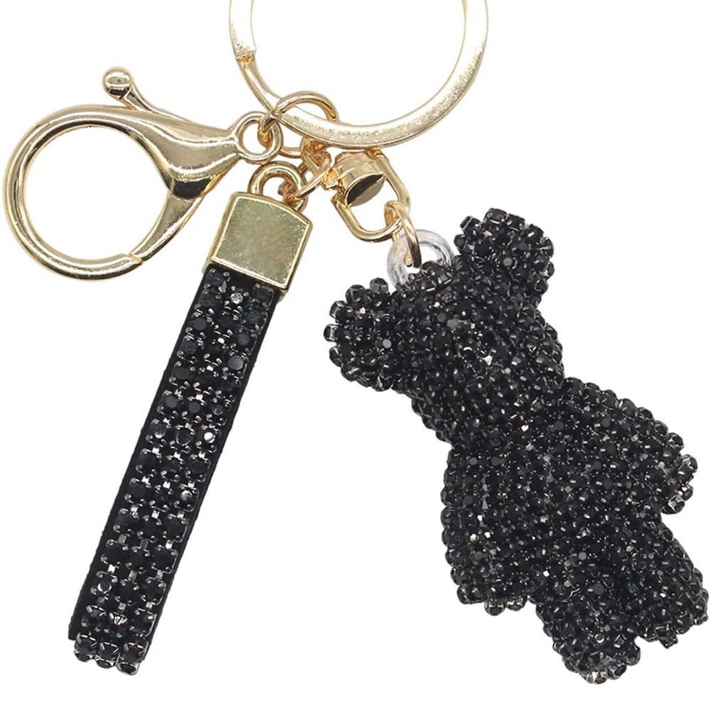 Black Beaded Bear Keychain